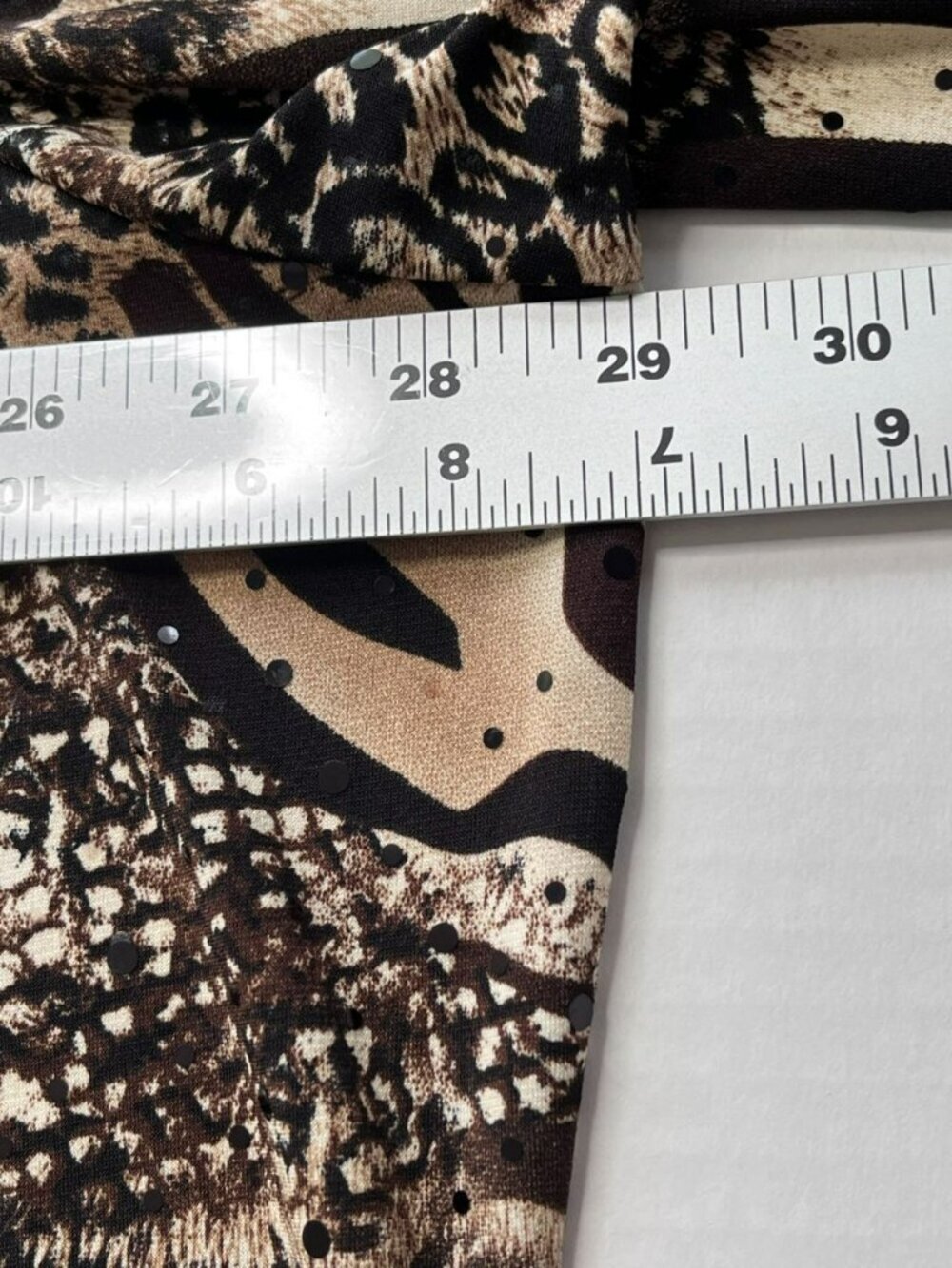 Susan Graver Blouse Top 3X Brown Black Animal Print Sequins 3/4 Sleeve Mock Neck - Picture 7 of 9